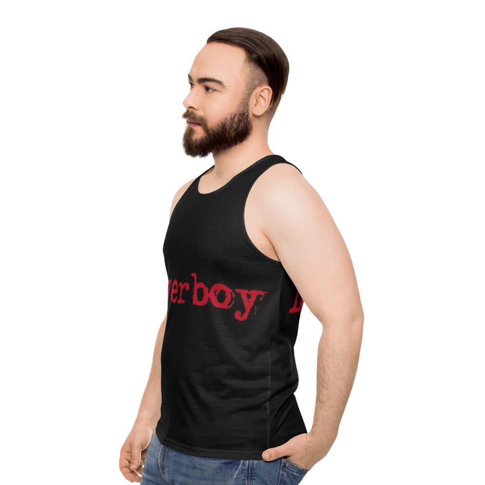 Unisex red tank top with Loverboy band logo - men side