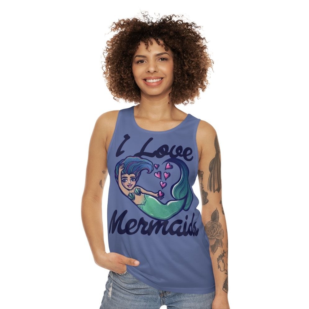 Unisex tank top with "I Love Mermaids" design - women