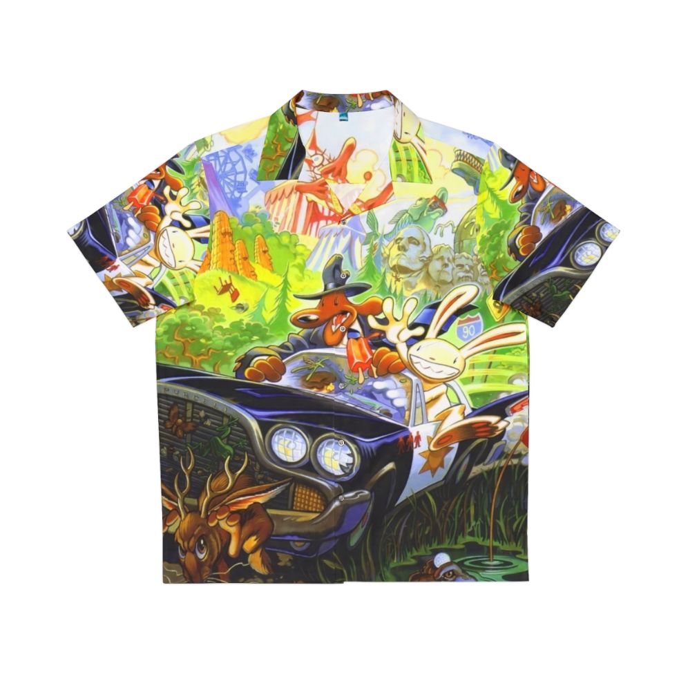 "Retro gaming inspired high contrast hawaiian shirt with Sam Max characters"