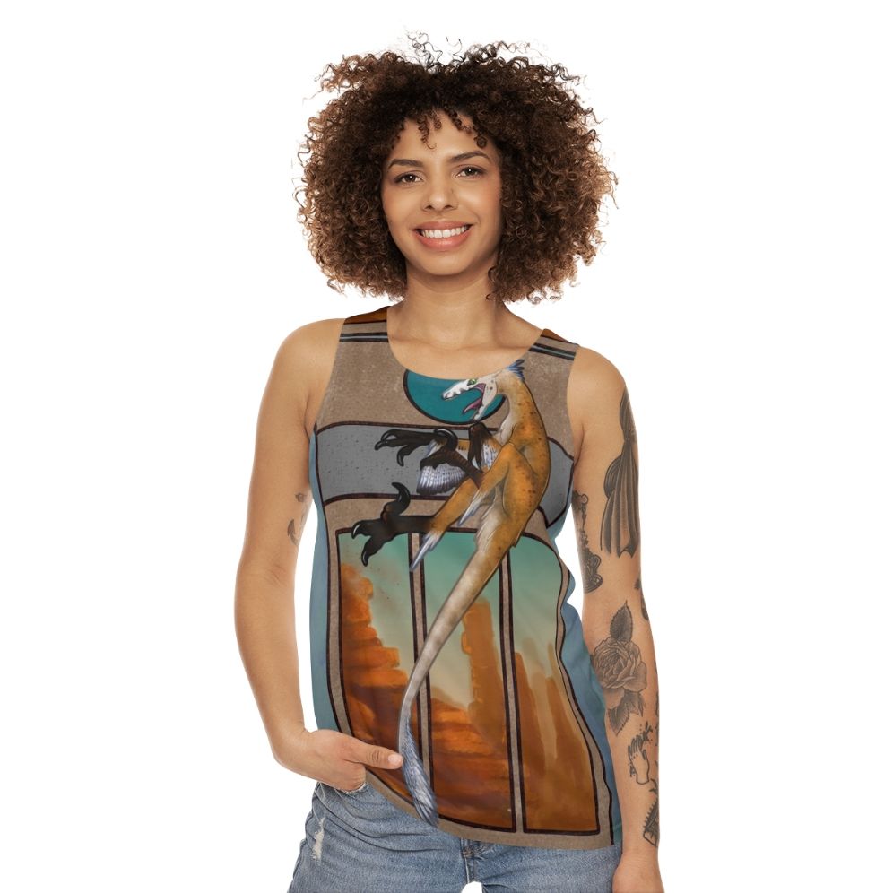 Feathered velociraptor dinosaur unisex tank top - women