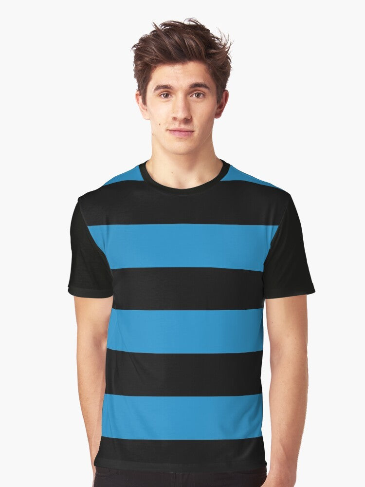 Large horizontal striped graphic t-shirt in ocean blue and black - Men