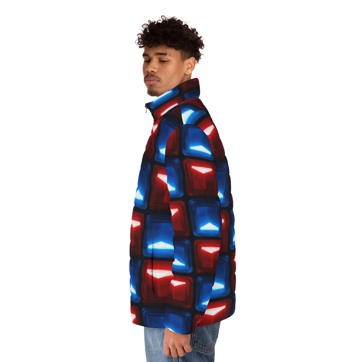 Beat Saber VR Puffer Jacket with Custom Block Patterns - men side left