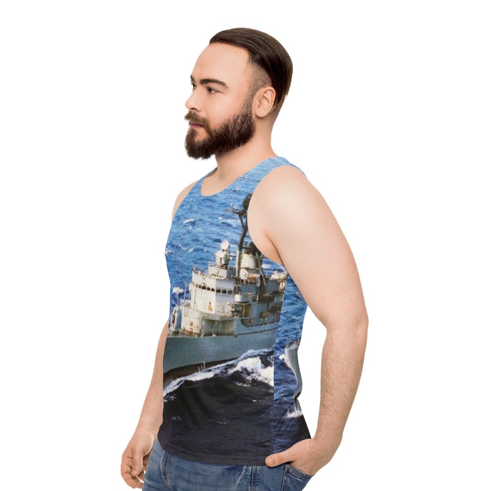 Unisex Navy Tank Top with USS Edson DD 946 Design - men side