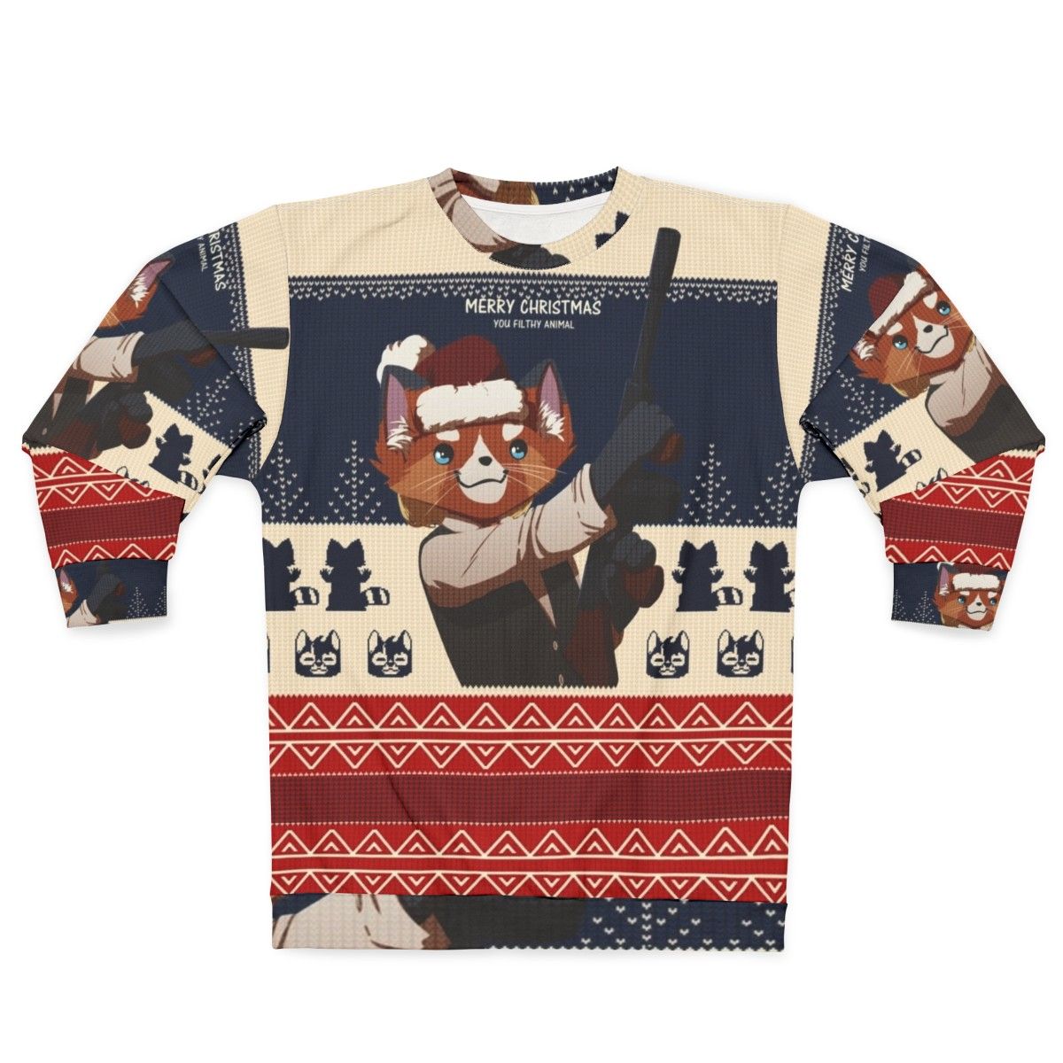 "Merry Christmas You Filthy Animal" Home Alone Inspired Sweatshirt with Red Panda and Feretta