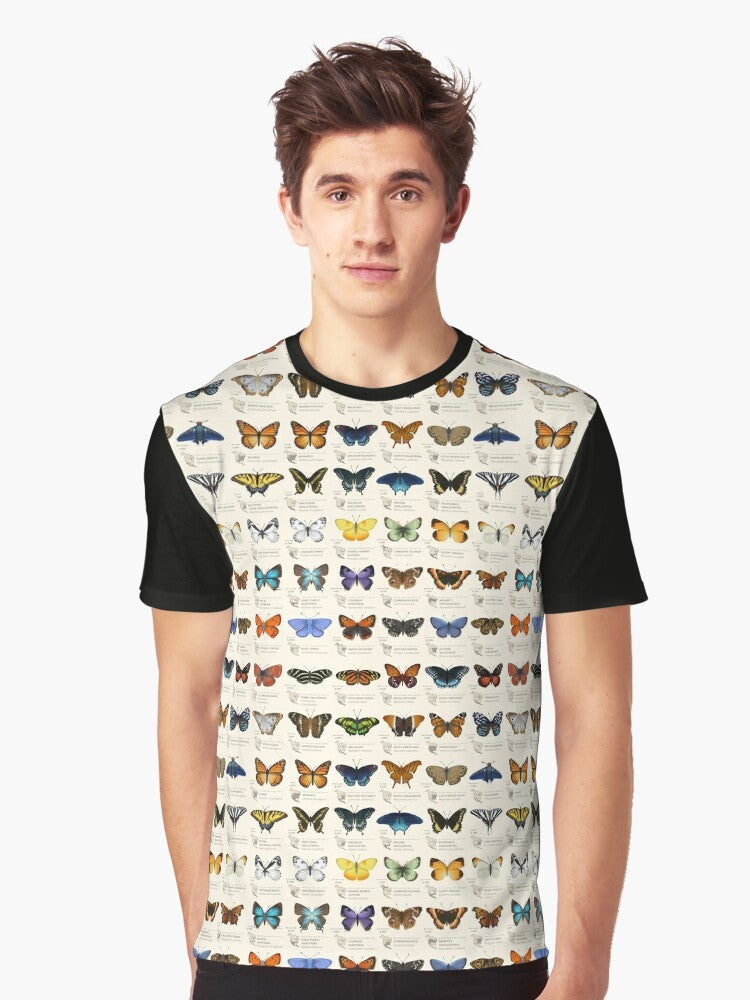 Butterflies of North America Graphic T-Shirt featuring a science-inspired butterfly chart design - Men