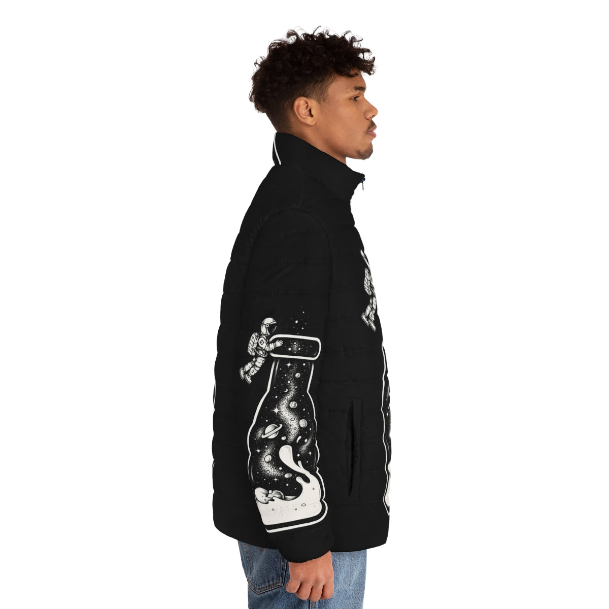 Milky Way Puffer Jacket with stars and galaxies - men side right