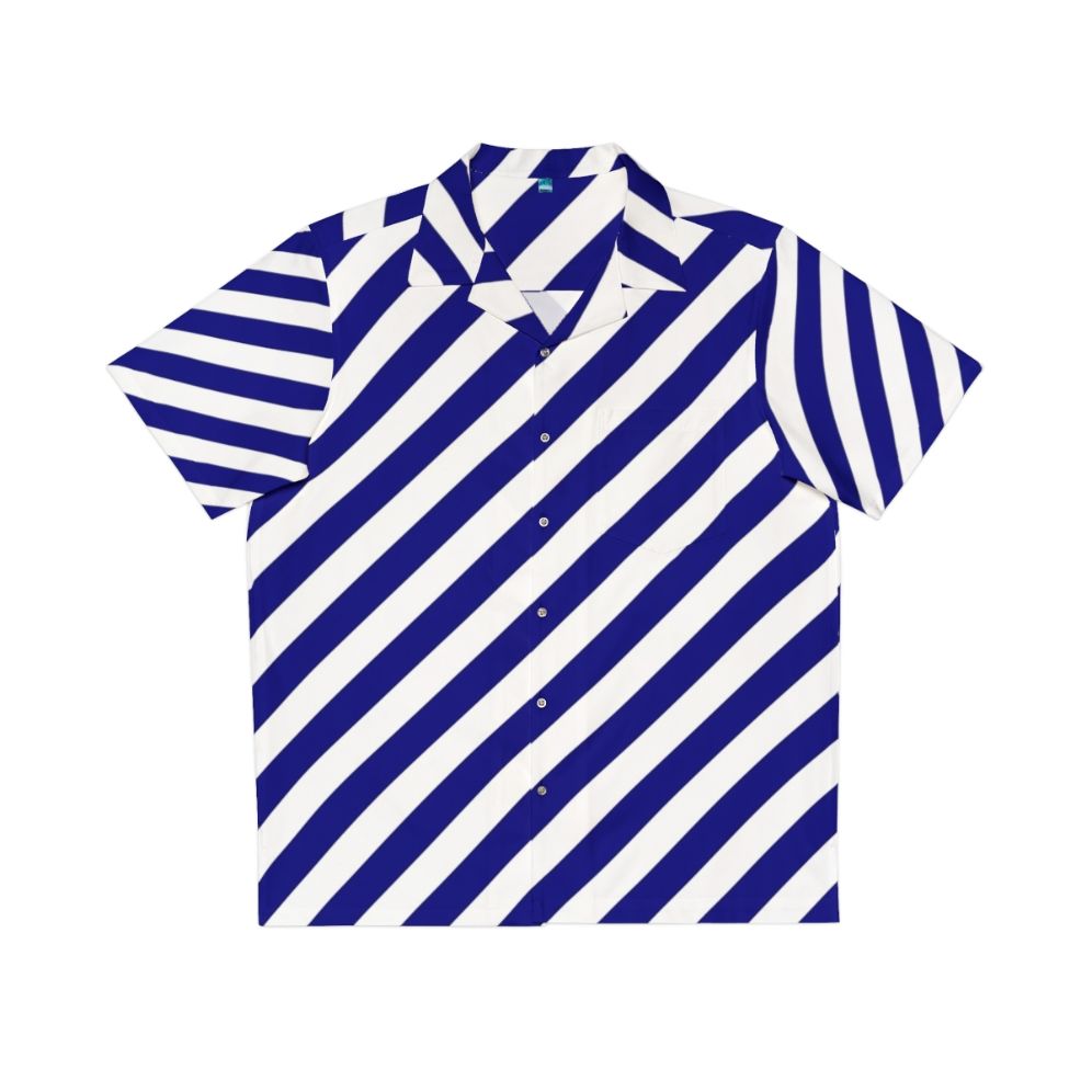 Blue and White Diagonal Stripe Hawaiian Shirt