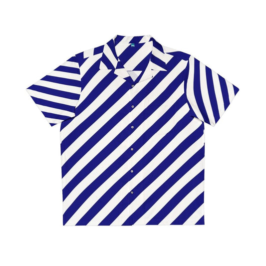 Blue and White Diagonal Stripe Hawaiian Shirt