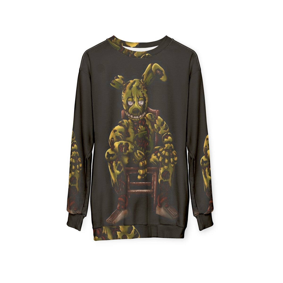 Springtrap Sweatshirt Featuring the Animatronic Character from Five Nights at Freddy's - hanging