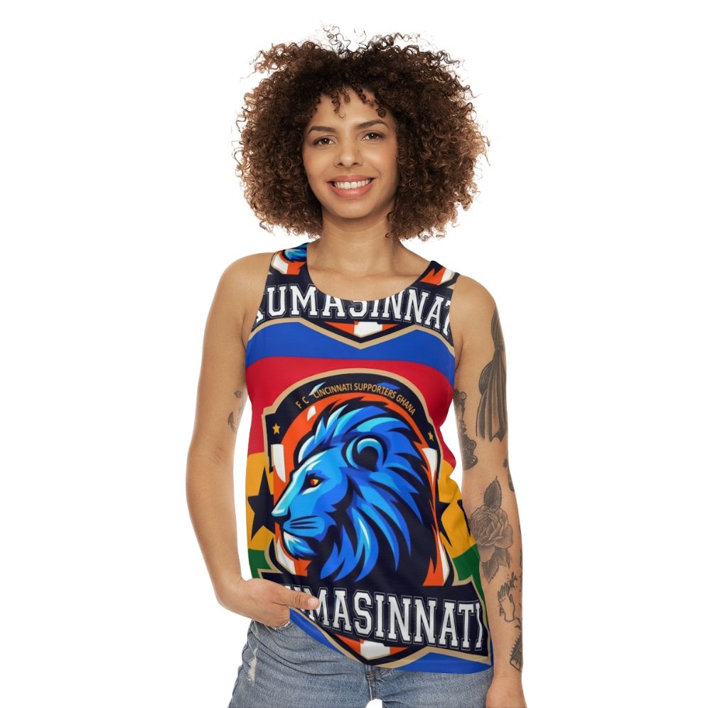 Unisex sports tank top with Ghana football and FC Cincinnati design - women