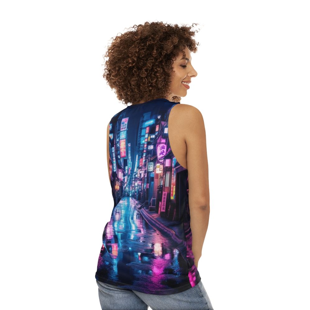 Tokyo neon cyberpunk unisex tank top - women back