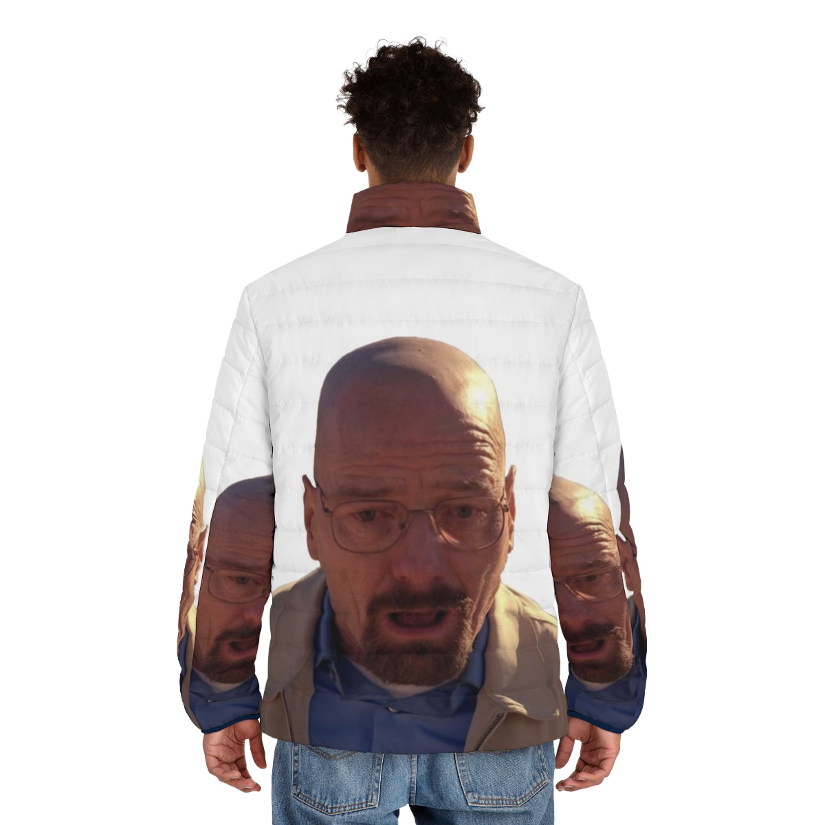 Walter White Meme Puffer Jacket featuring the iconic character from Breaking Bad - men back