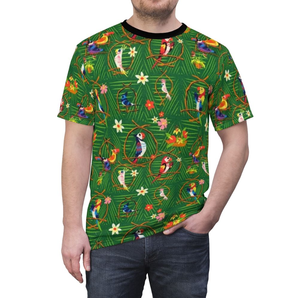 Enchanted Tropical Tiki Room T-shirt featuring Disney-inspired elements - men front