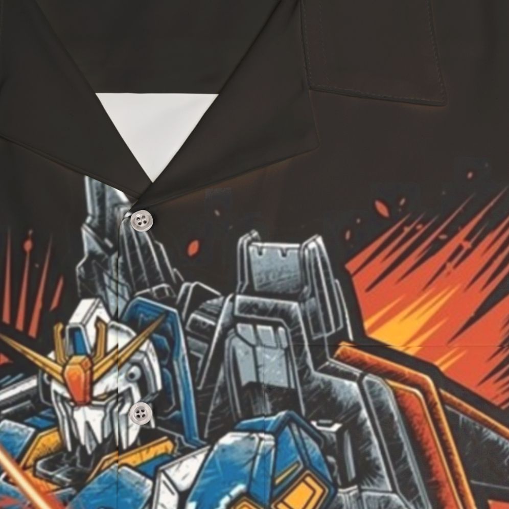 Zeta Gundam Hawaiian Shirt Featuring Anime Robot Mecha Design - Detail