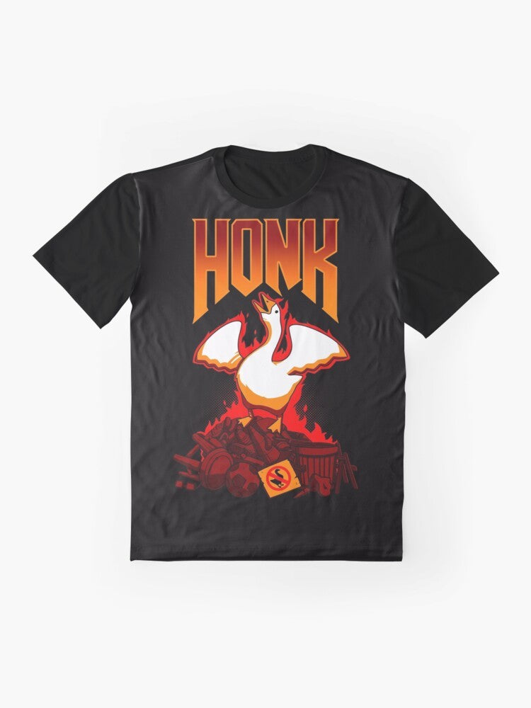 HONK Graphic T-Shirt featuring a goose design, perfect for gamers and geeks - Flat lay