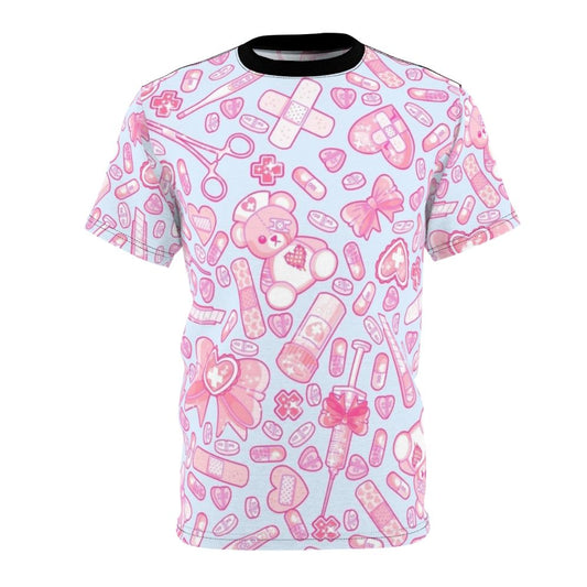 Sickly Sweet Pastel Goth AOP T-shirt with Creepy Cute Yume Kawaii Medical Horror Imagery