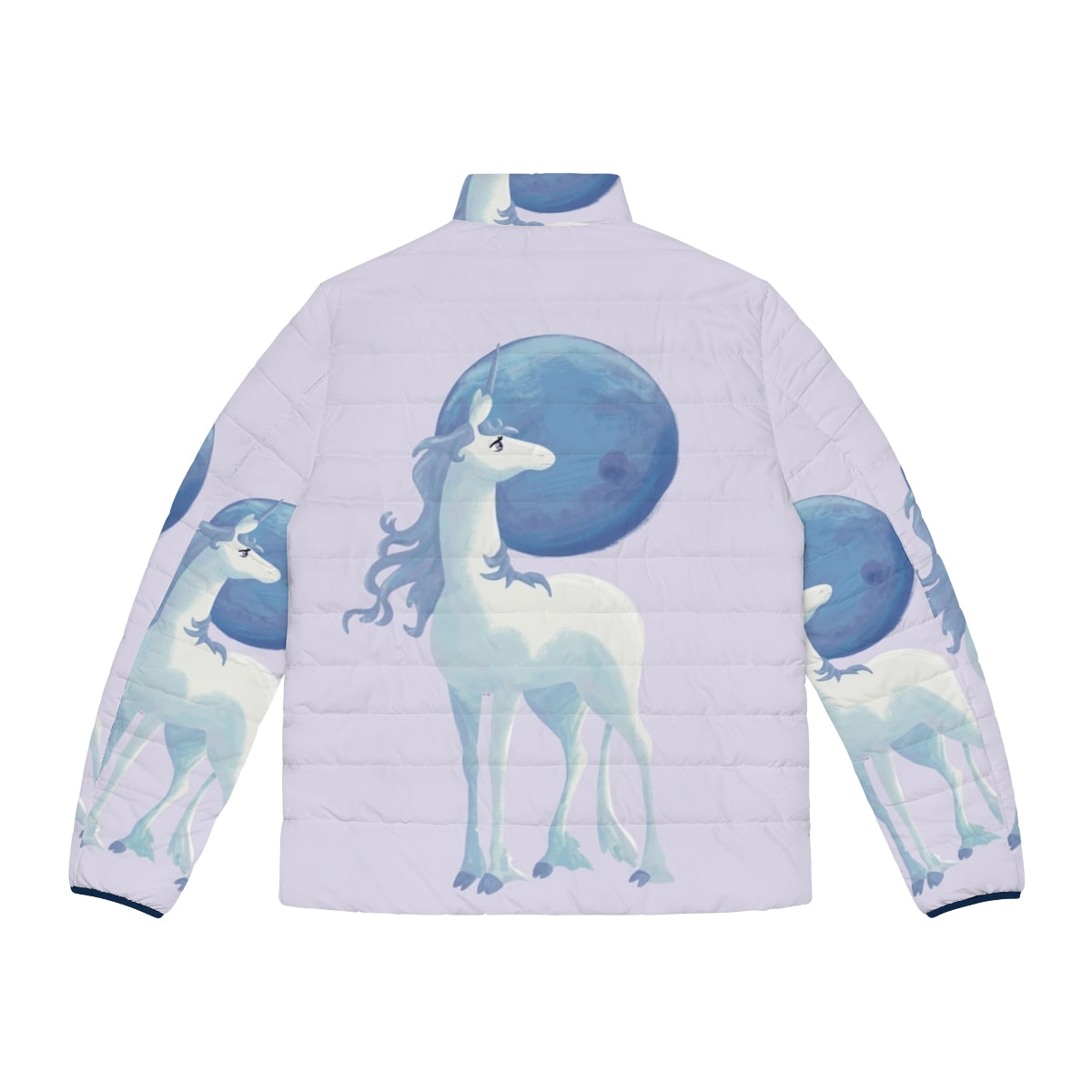 The Last Unicorn Puffer Jacket with a mythical creature design - Back