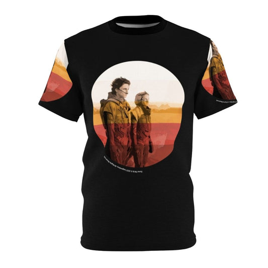 Dune inspired all-over-print t-shirt featuring sci-fi fan art design