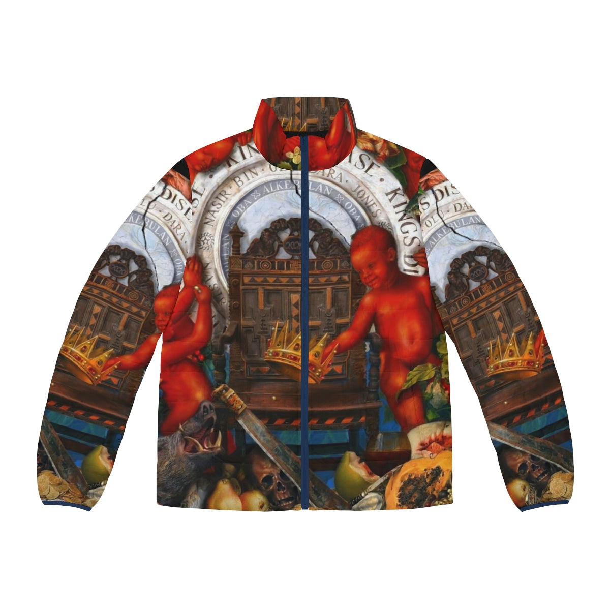 Kings Disease Nas Puffer Jacket featuring the iconic Nas logo and album artwork