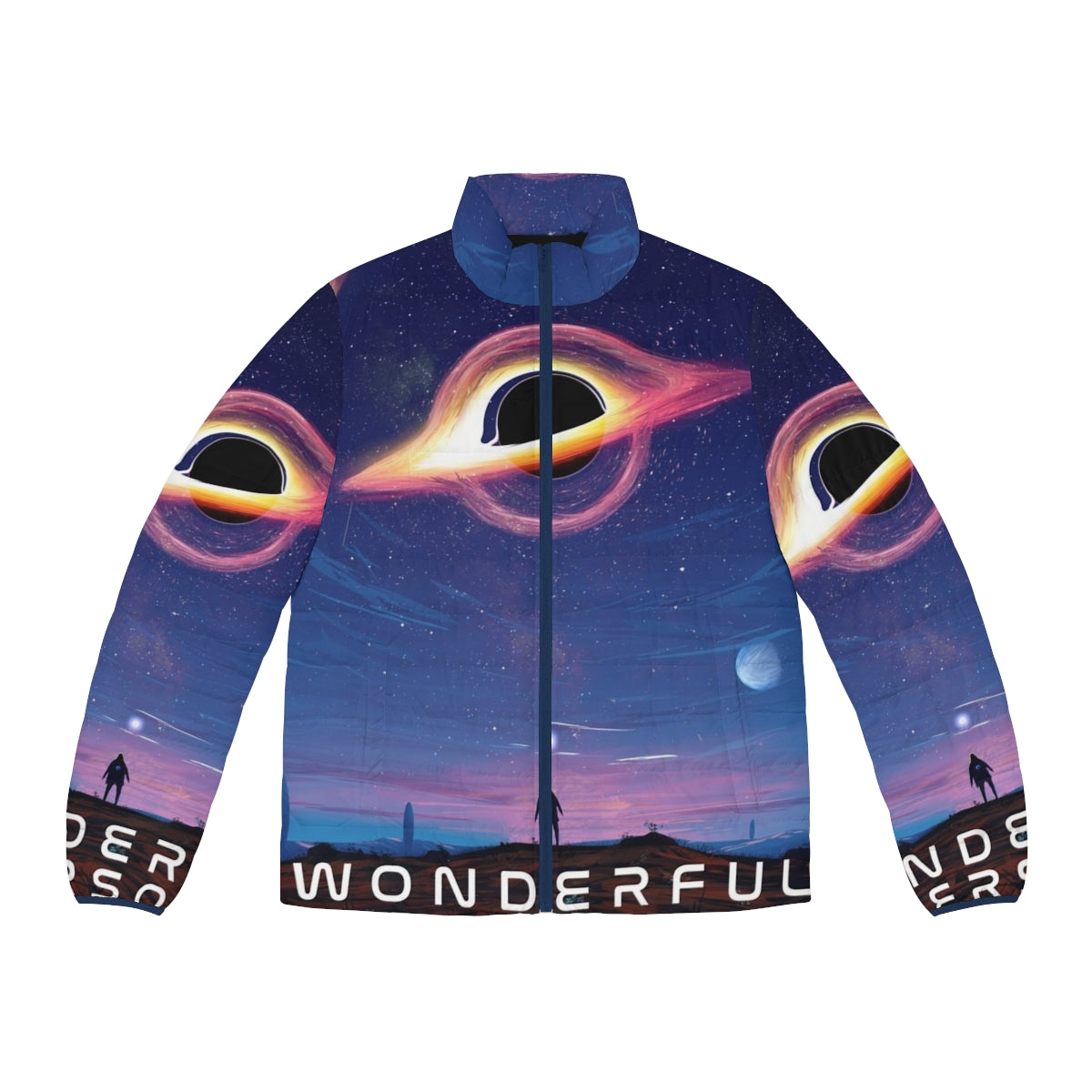 Person wearing a puffer jacket while gazing at the stars