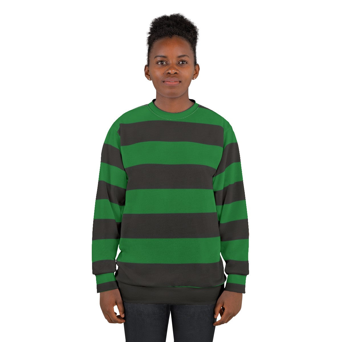 Green and striped sweatshirt with horizontal stripes - women