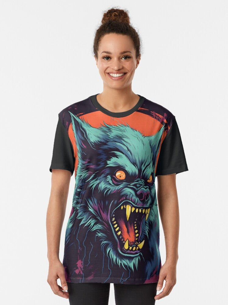 Frightening werewolf graphic on a t-shirt for Halloween - Women