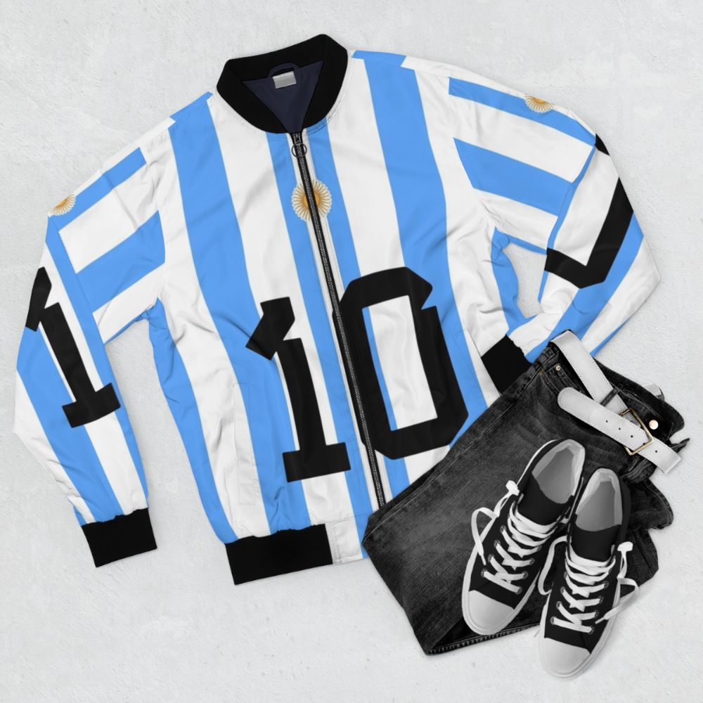 Argentina World Cup Bomber Jacket with the Argentina flag and national team colors - Flat lay