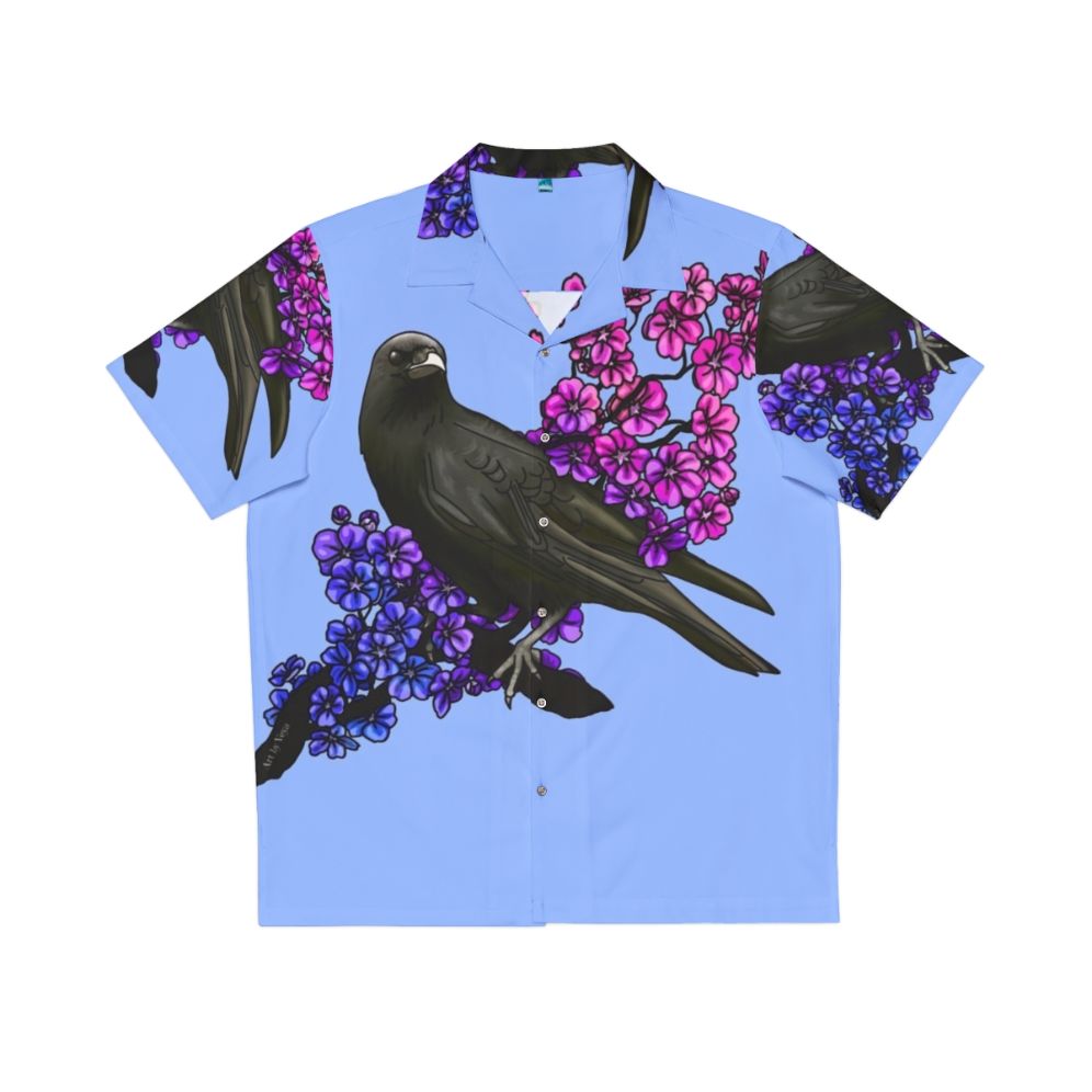 Bi Crow 2023 Hawaiian Shirt with beautiful bird, floral, and bisexual pride design