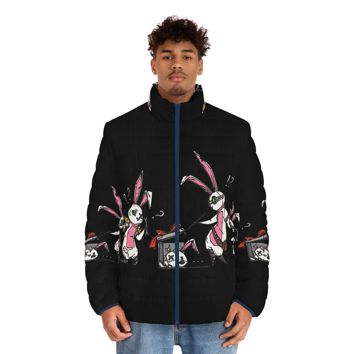 Bunny puffer jacket with anime inspired design - men front