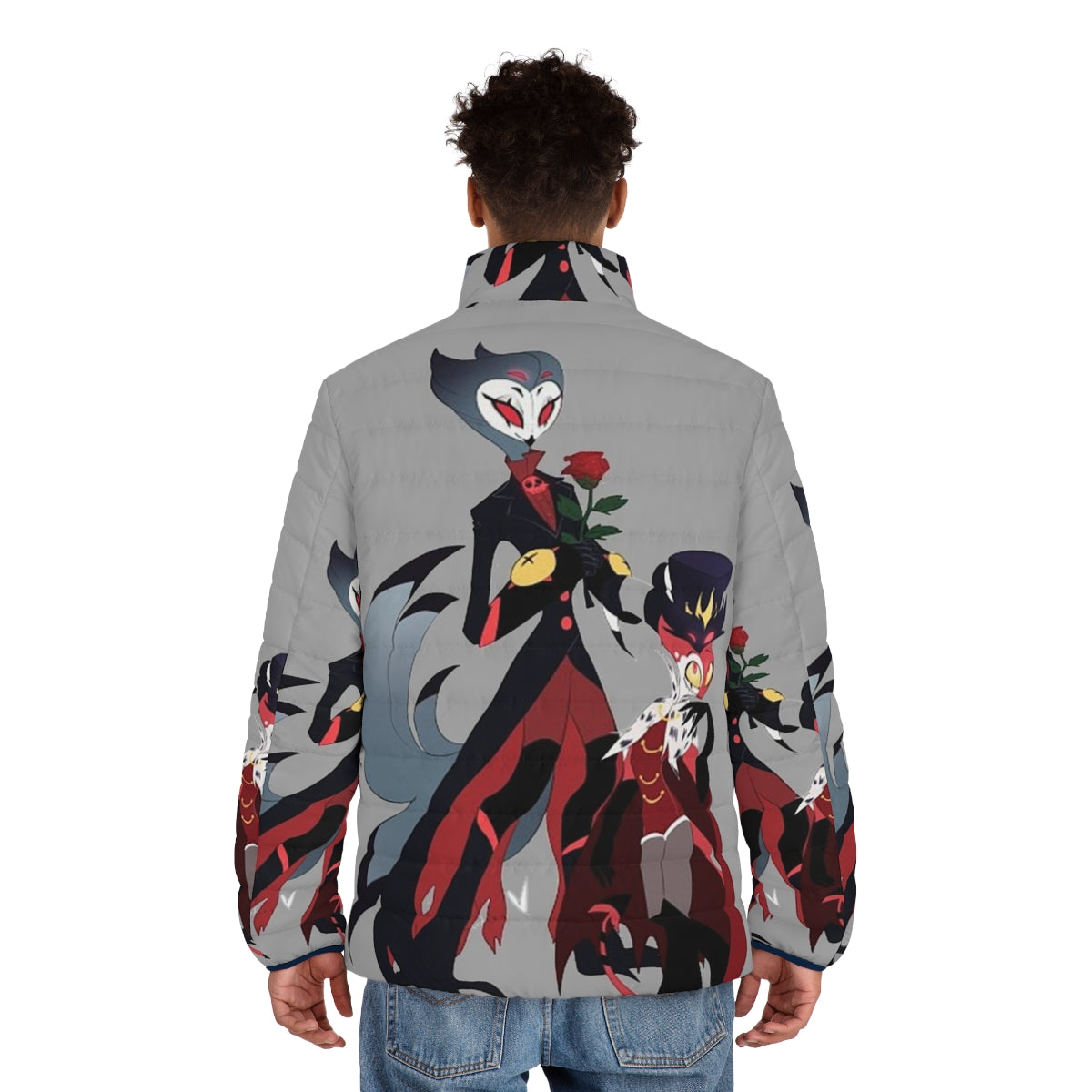 Helluva Boss Stolas Puffer Jacket featuring the demon lord Stolas - men back