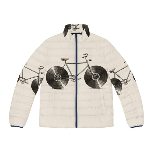 A stylish and warm puffer jacket with a music-inspired Velophone design for kids and families