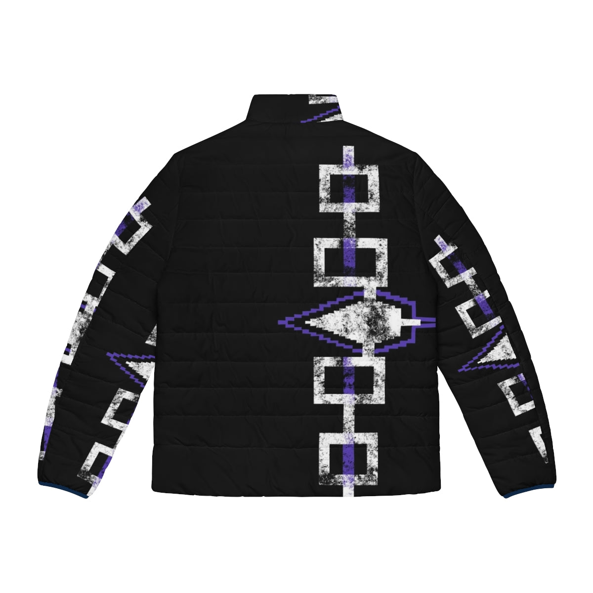 Haudenosaunee Hiawatha Belt Puffer Jacket with Native American Flag Design - Back