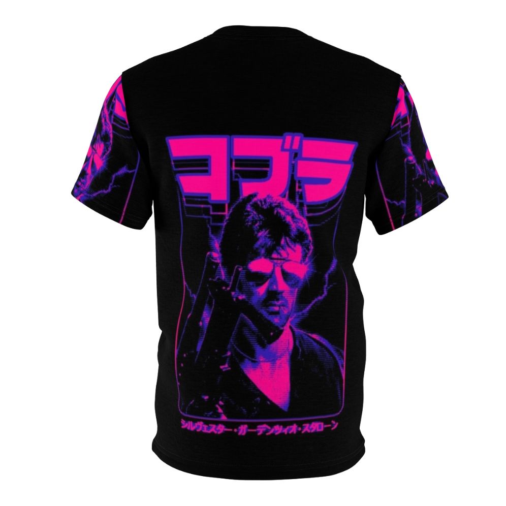 Retro-style t-shirt featuring a pixelated design inspired by the 1980s action movie Cobra - Back