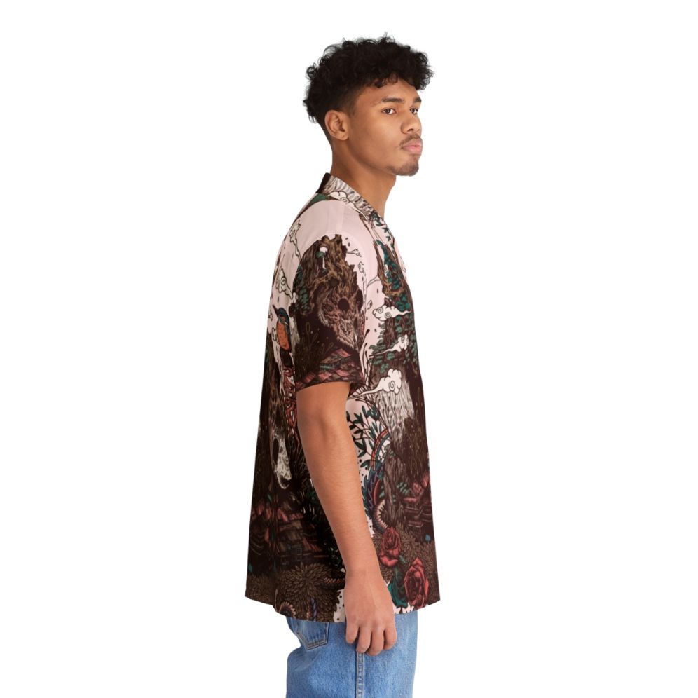 Colorful "Land Of The Sleeping Giant" Hawaiian shirt featuring a panda bear, mountains, and nature elements - People Pight