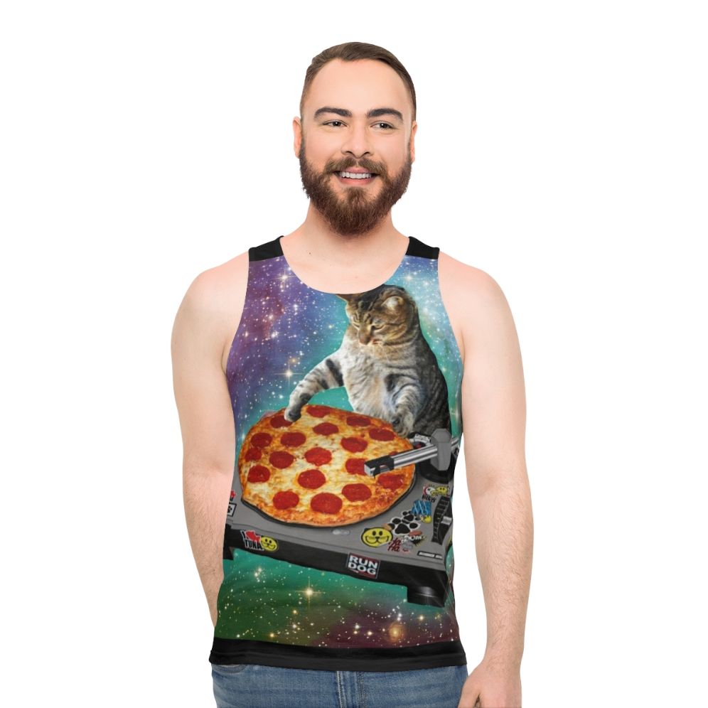 Dj Cat Pizza Unisex Funny Tank Top - men