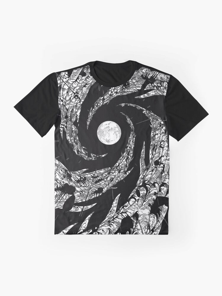 Dark Moon and Nature Graphic T-Shirt with Anime and Manga Inspired Designs - Flat lay