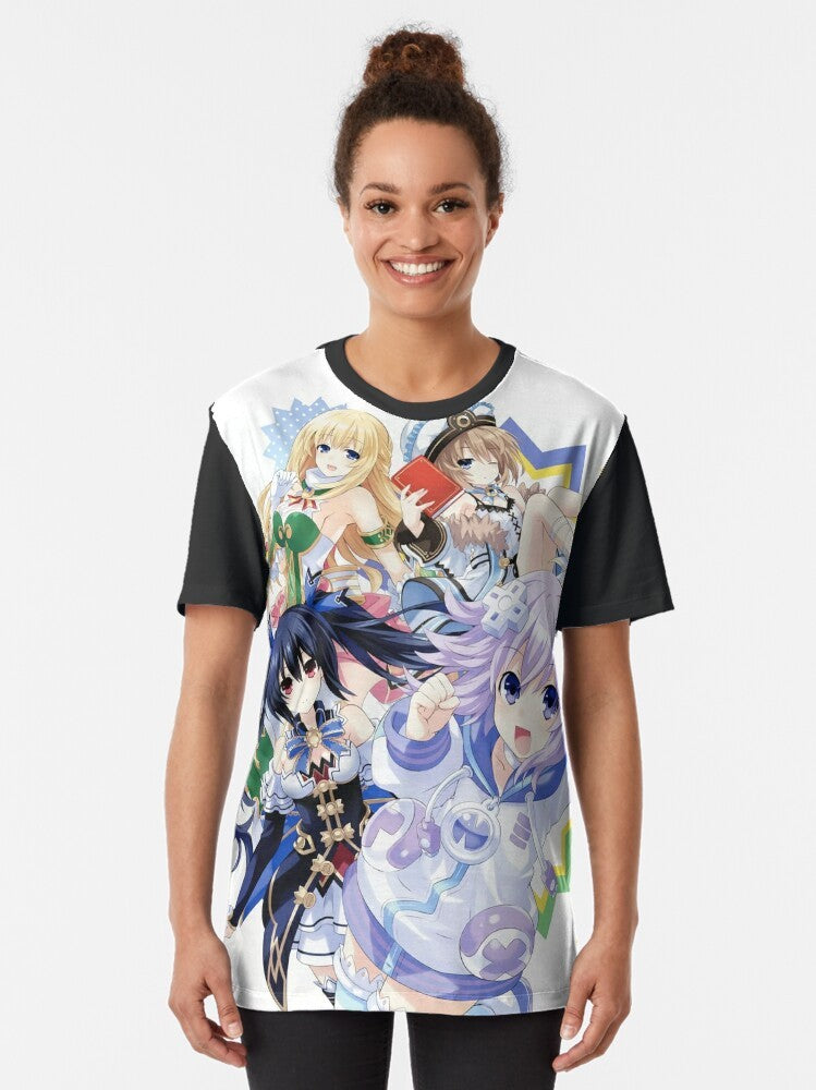 Neptunia CPUs Anime Graphic T-Shirt featuring Neptune, Noire, Blanc, and Vert - Women