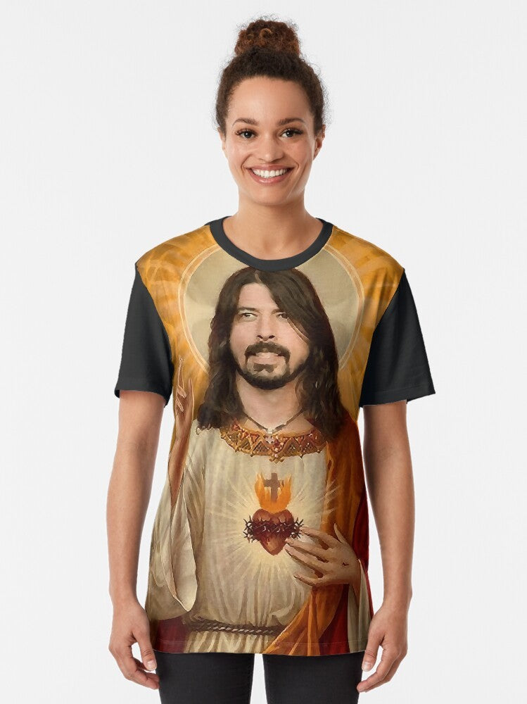 Dave Grohl Graphic T-Shirt with Jesus Imagery - Women