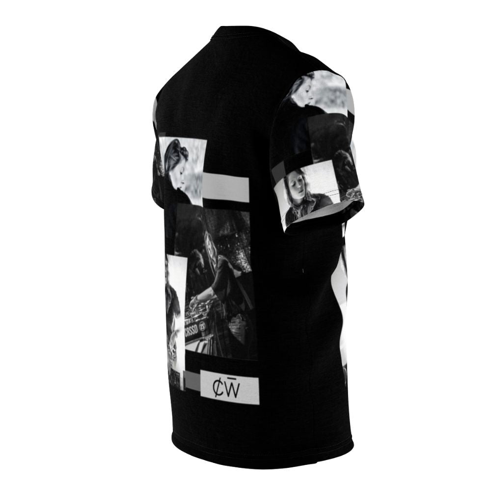 Charlotte de Witte inspired black and white all-over print t-shirt for electronic dance music fans - men right