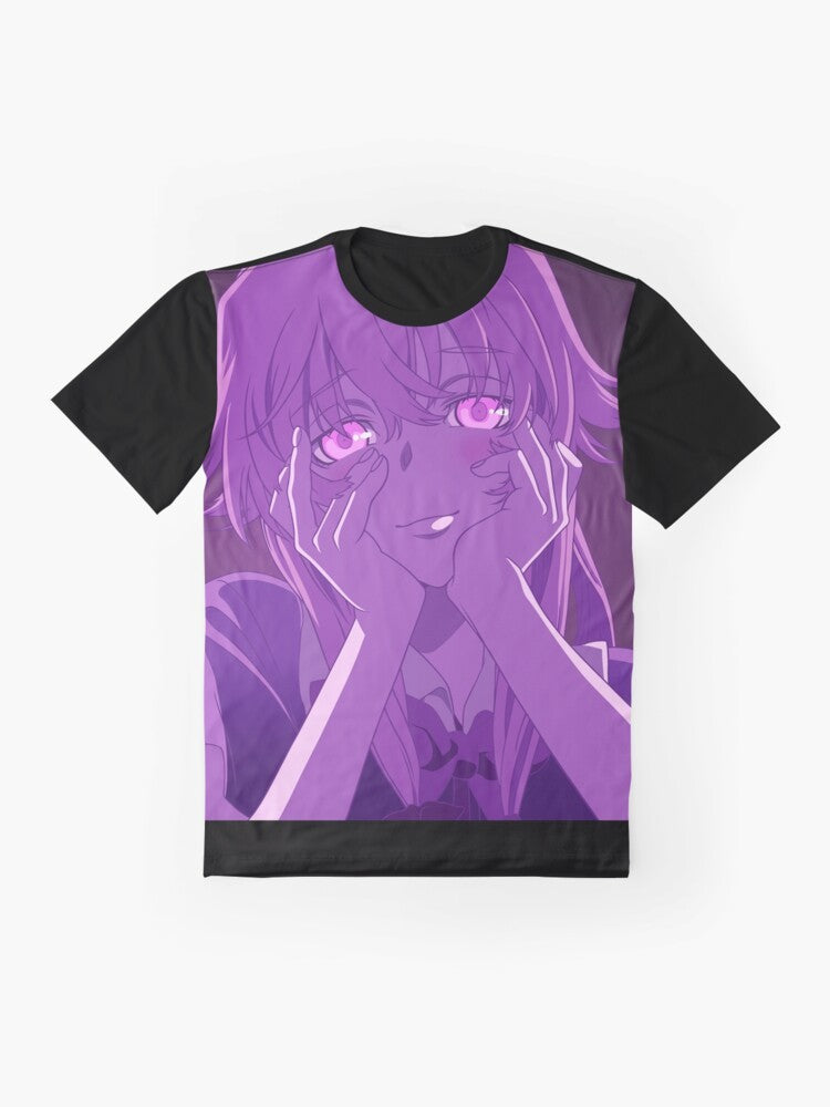 Yuno Gasai from the anime Mirai Nikki (Future Diary) printed on a graphic t-shirt - Flat lay