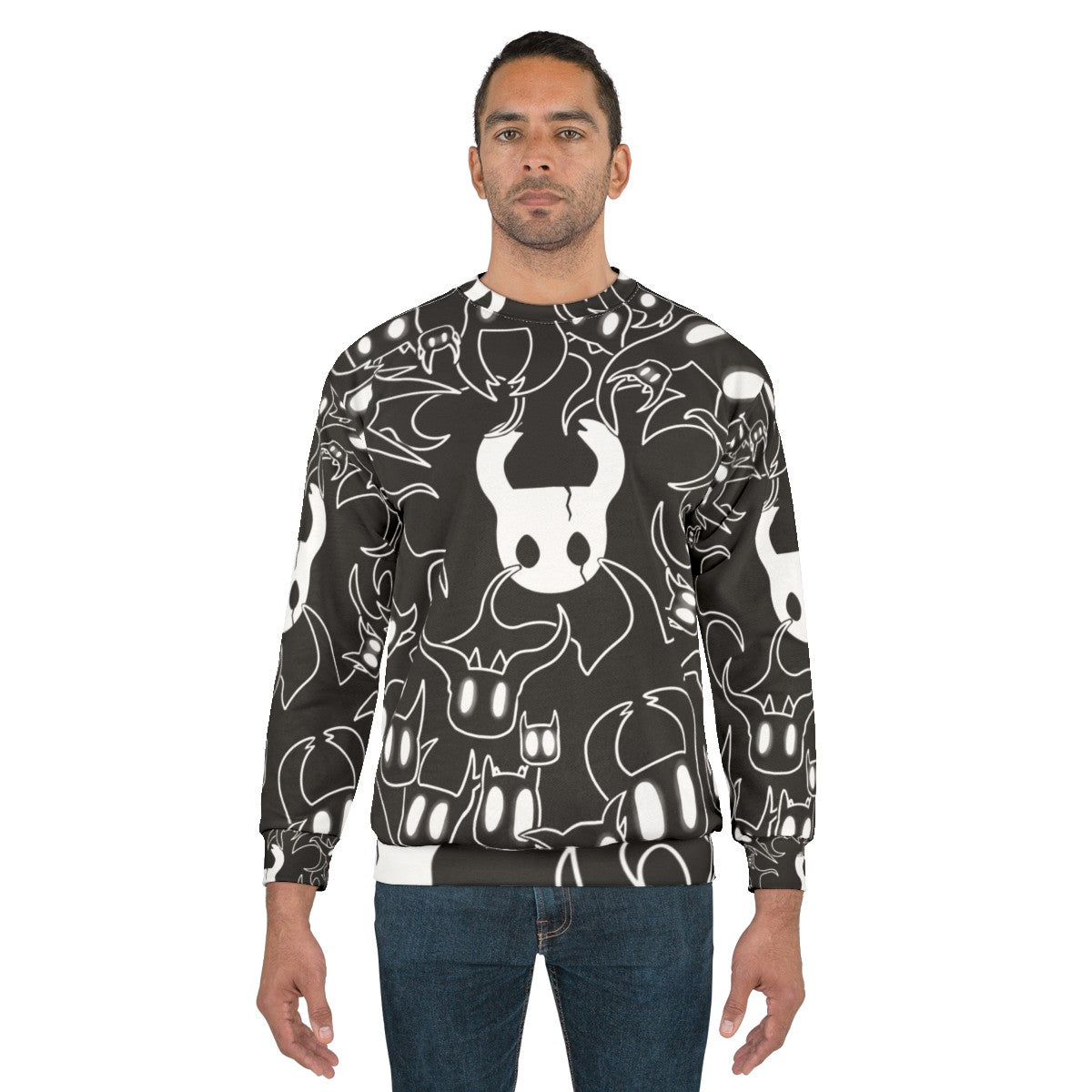 Hollow Knight doodle inspired sweatshirt with indie game artwork - men