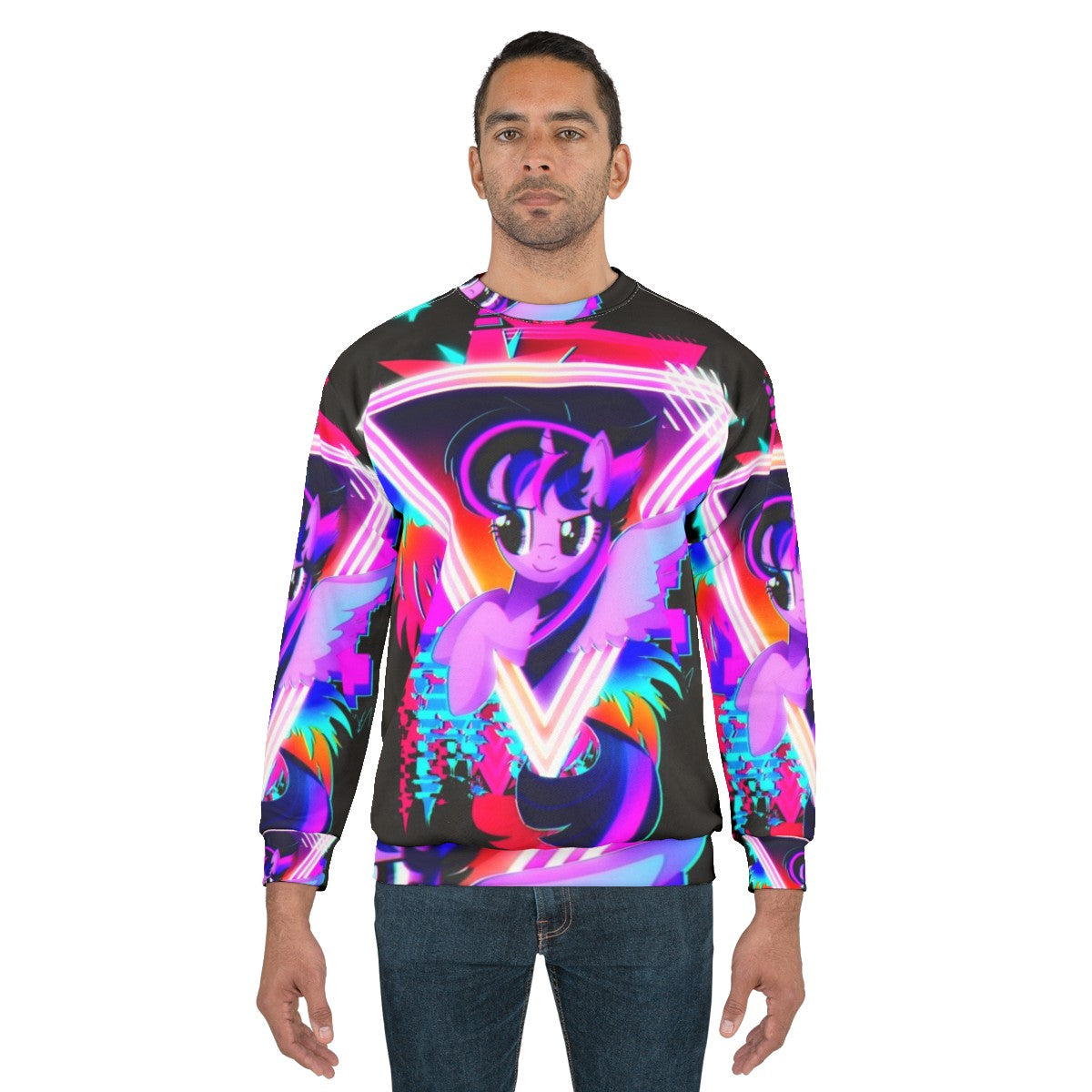 Neon Twilight Sparkle Sweatshirt with Retro 80s Vaporwave Aesthetic - men