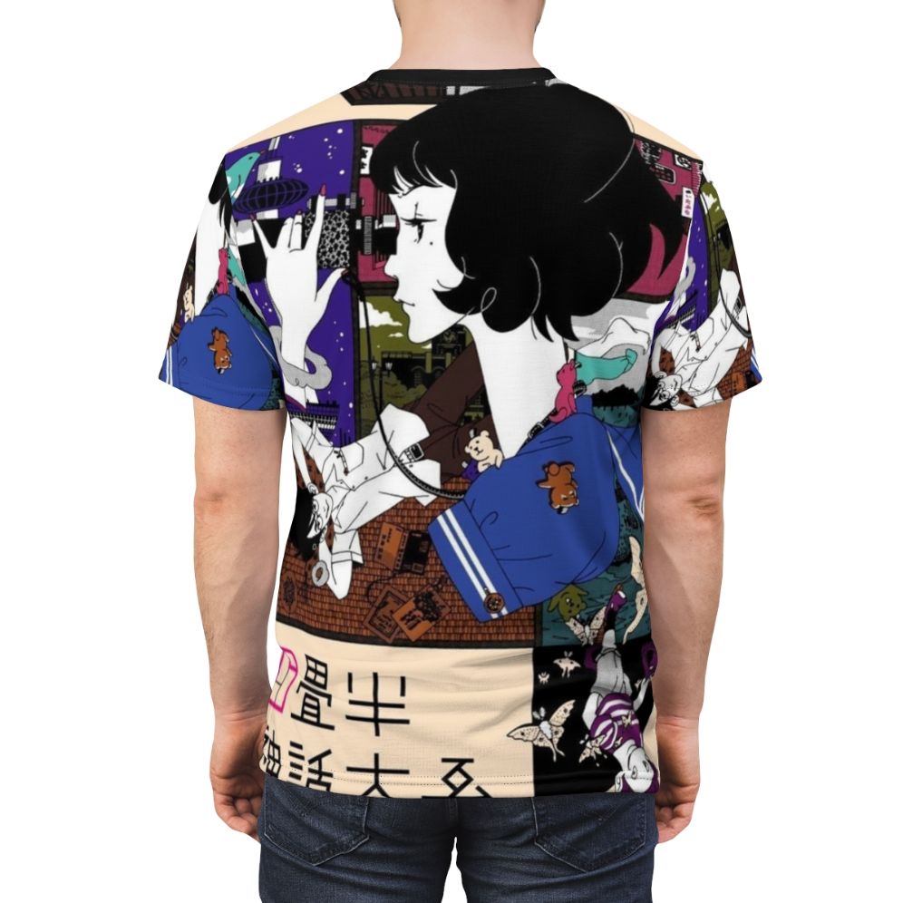 Stylized Tatami Galaxy anime-inspired art on a t-shirt - men back