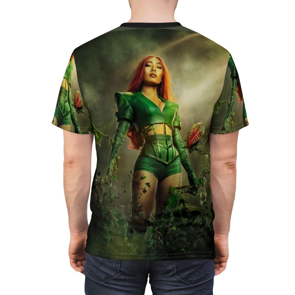 T-shirt featuring stylized artwork of Poison Ivy, the DC Comics supervillain with plant-based powers. - men back