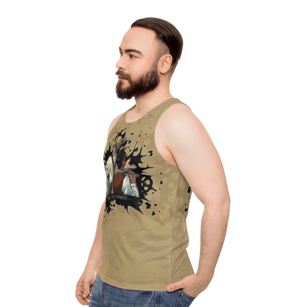 Unisex tank top with abstract ink splatter design - men side