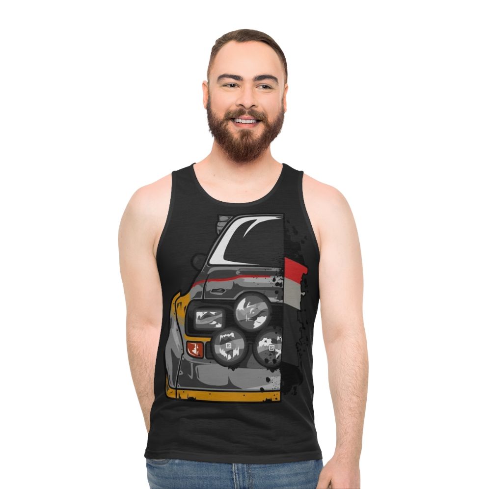 Colorful unisex tank top with Group B racing design - men