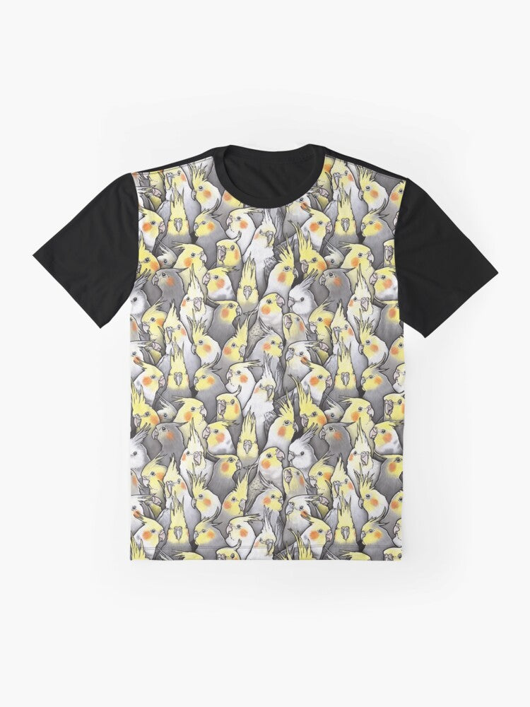 Cute cockatiel bird graphic design on a t-shirt - Flat lay