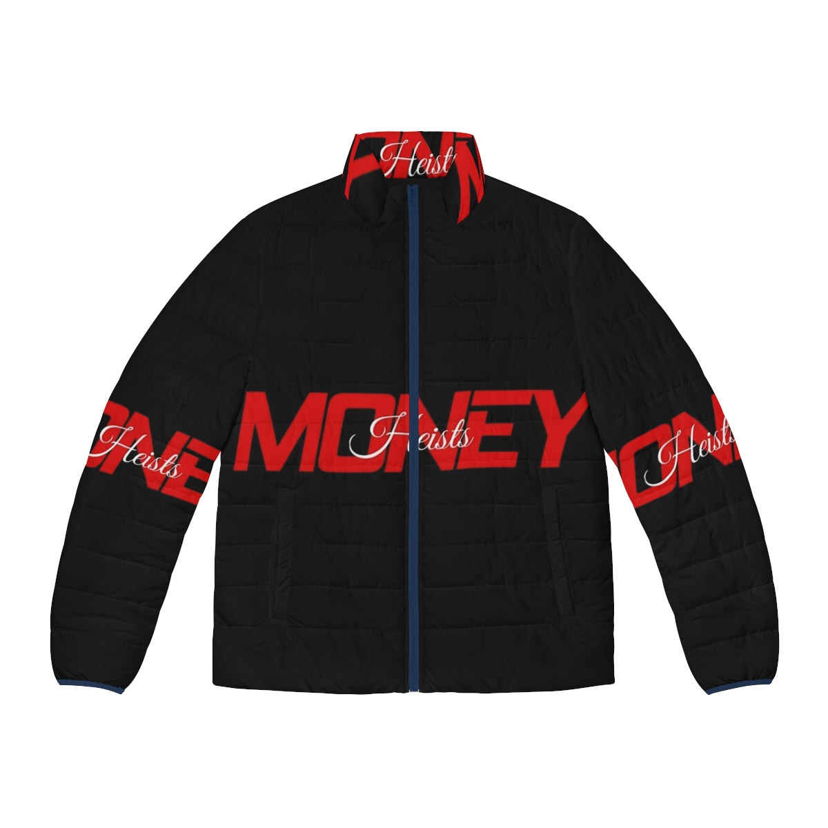 Money Heist puffer jacket with typography design