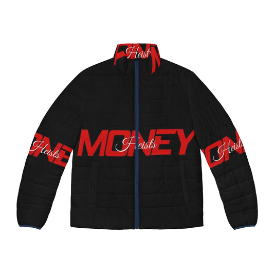 Money Heist puffer jacket with typography design