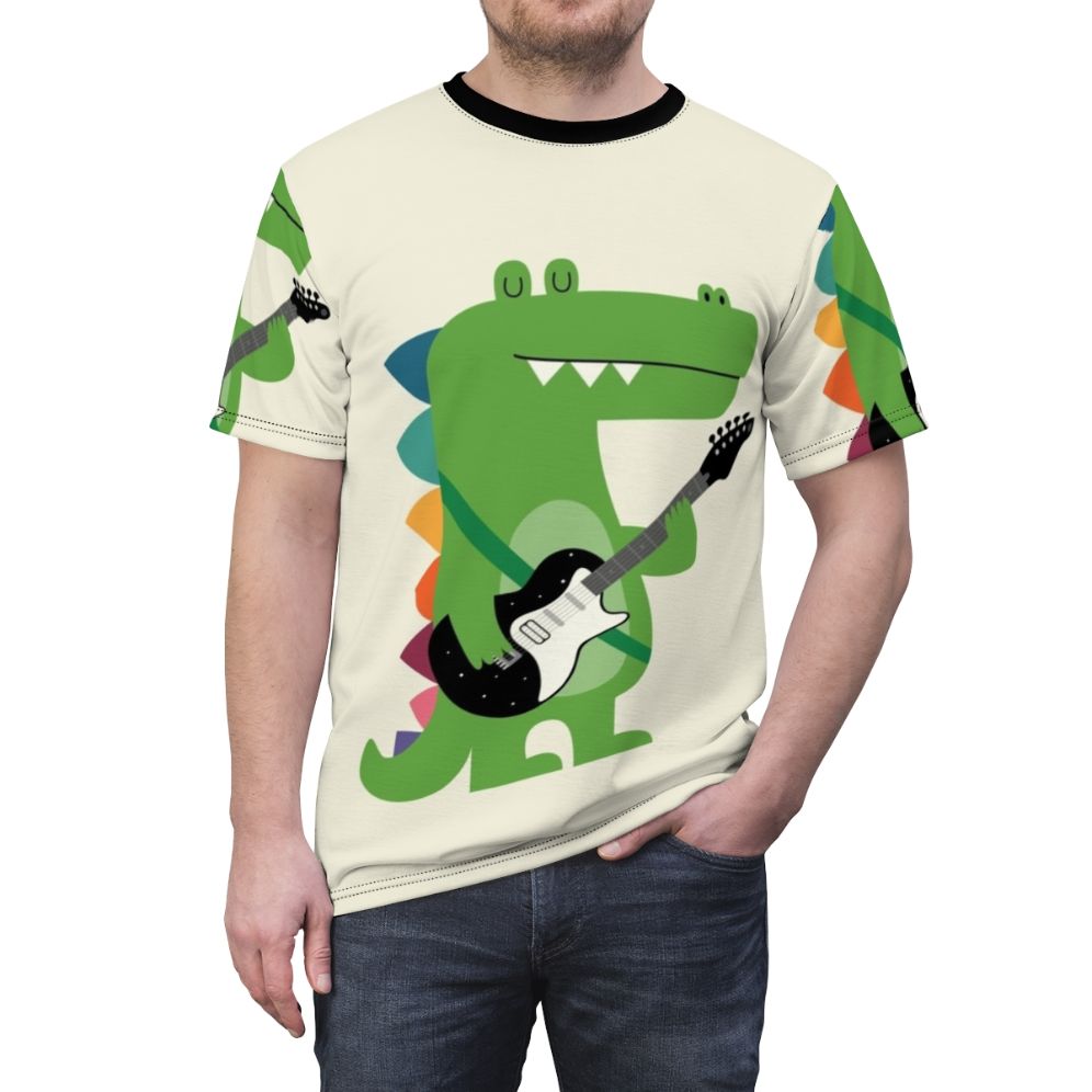 Vibrant crocodile print t-shirt with a punk rock, rainbow-colored design - men front